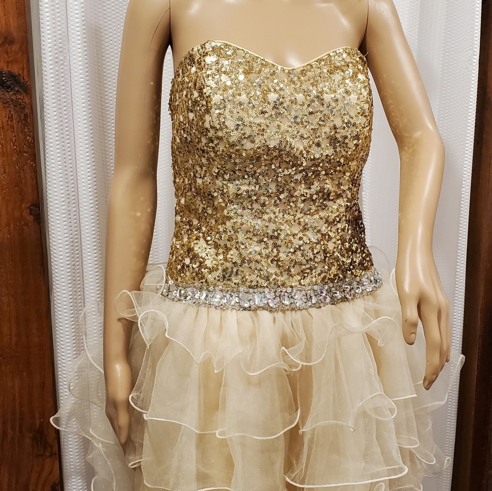 Cindy Prom Dress Gold Sequins USA Lg Knee Length